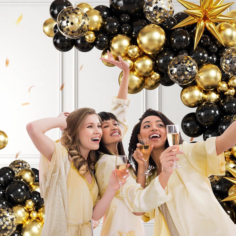 Black Balloons Garland Kit Gold Confetti Balloon Arch Gold Explosion Star Foil Globos Home Birthday Party Baby Shower Decoration