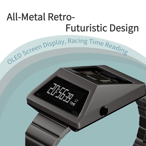 BENLYDESIGN Unikalny Metalowy Zegarek, Męski Zegarek Cyfrowy z Wyświetlaczem OLED, Ekran Budzony Ruchem, Pasek ze Stali Nierdzewnej, Szary i Biały, Nowoczesny Design
