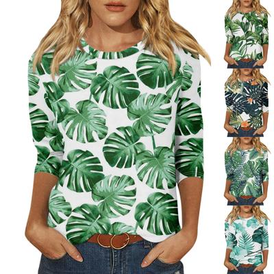 Damenmode, lässig, Rundhalsausschnitt, 3/4-Ärmel, lockeres bedrucktes T-Shirt, Damen-Top