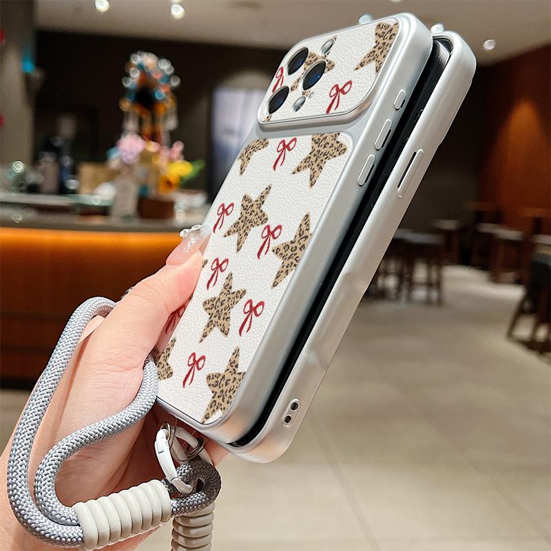 Creative Starry Stars Print Leather Lanyard Case For iPhone 18 Pro Max Hybrid TPU+PU Anti-skid Soft Cover For iPhone 17 16 15 14 13 Pro Max