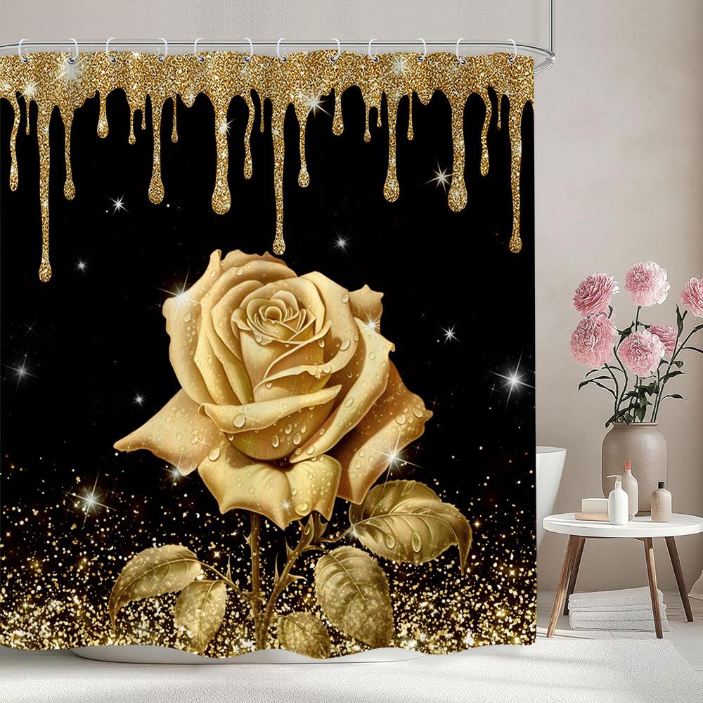 

Pink Rose Shower Curtain Flower Pink Glitter Glitter Bathroom Curtains For Kids Girls And Adults Room Decor Fabric Bath Curtains W60H190(CM)-1 Pcs