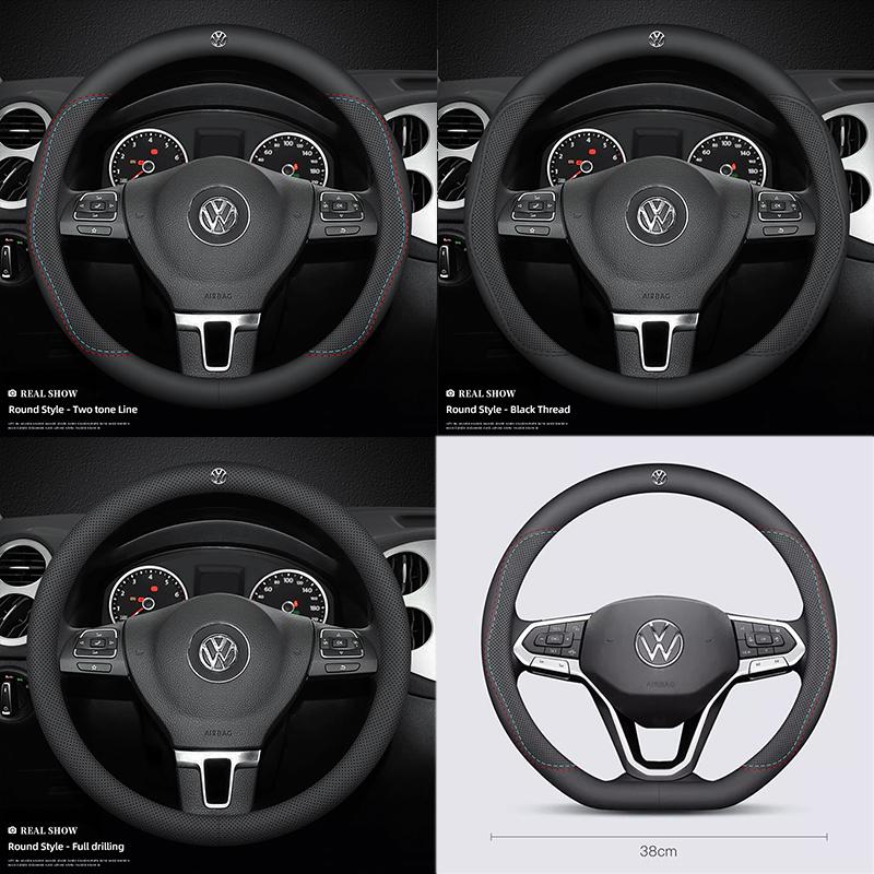 WGLRK1 38cm Nappa Leather Car Steering Wheel Cover Auto Accessories For VW GTI Polo Golf Passat Tiguan Arteon Touareg CC Taigo Caddy