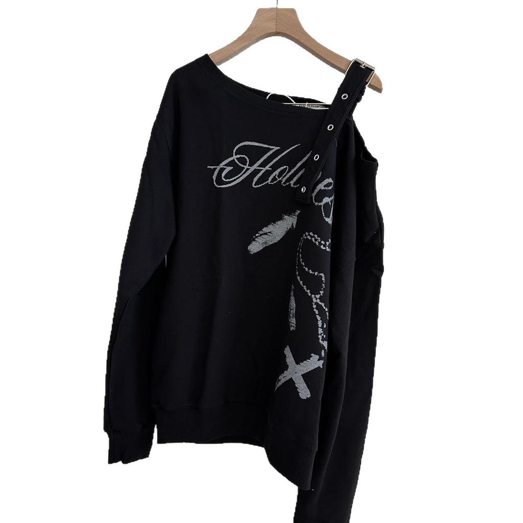 In Stock: Asymmetrical Off-the-Shoulder Hoodie - Early Autumn Korean Designer Sweet & Spicy Girl Trend