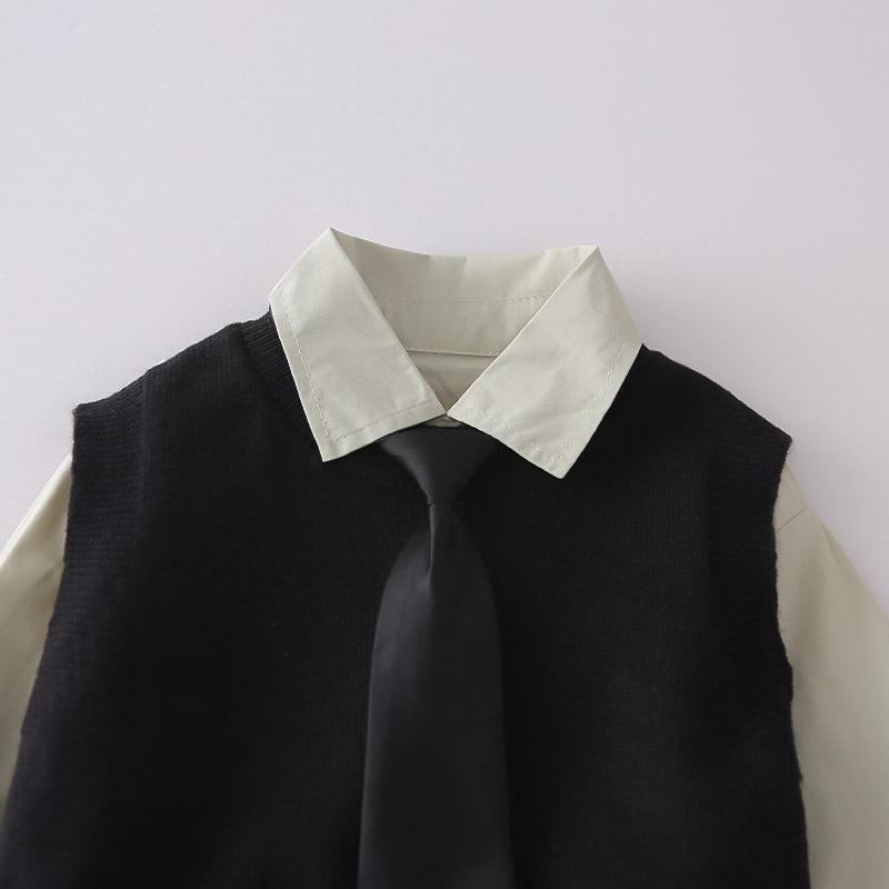 2026 New Baby Boy Spring/Autumn Outfit: Stylish Sweater Vest & Long Sleeve Three-Piece Set