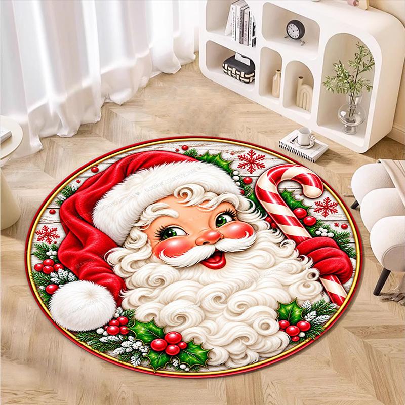Cute Christmas Day Gift Bell Santa Claus Snowman Christmas Tree round rug Home Soft Decorative Anti slip Chair Mat Carpet Outdoor Floor Mat Carpet 106