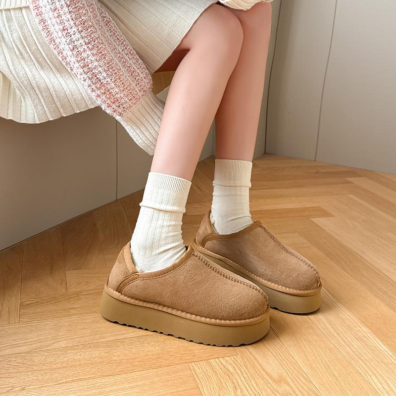 Australian Platform Sheepskin and Wool Integrated Snow Boots Women's Low-top Short Slacker One-foot Slippers Bread Shoes Pure Wool Cotton Shoes
