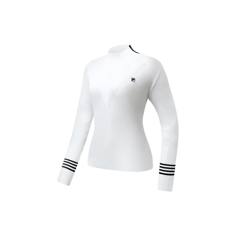 FILA Fitted Long Sleeve Knit Sweater With Striped Stand Collar Women tops Jade-White A11W315401F-WT