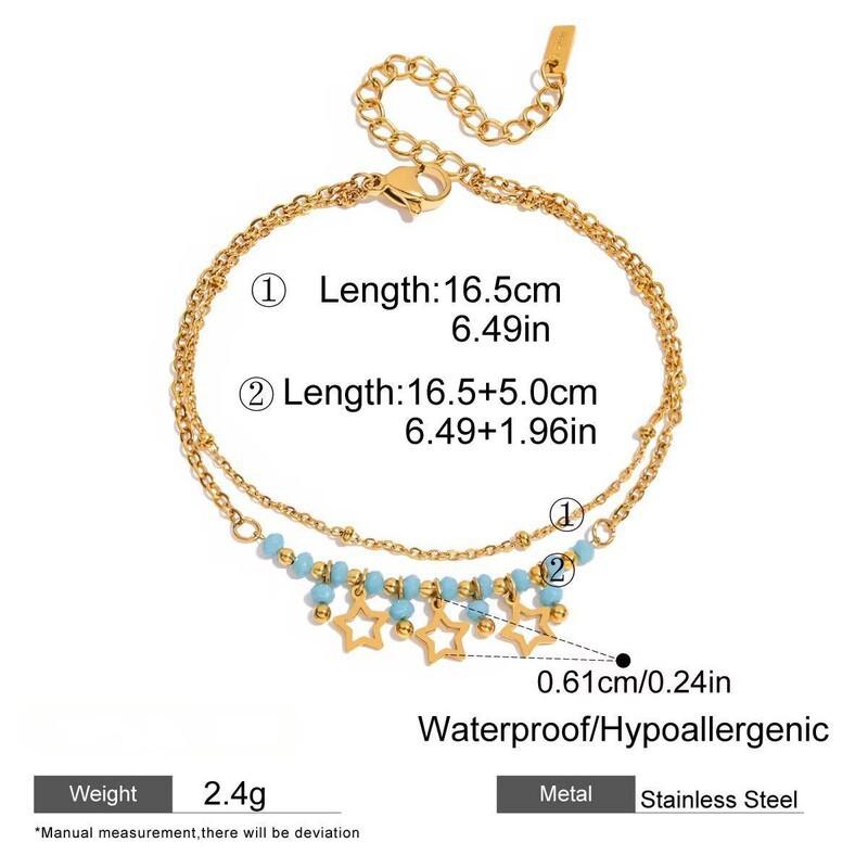 Stainless Steel Star Moon Charm Bracelet Women 18K Gold Plated Lightweight Luxury Minimalist Jewelry