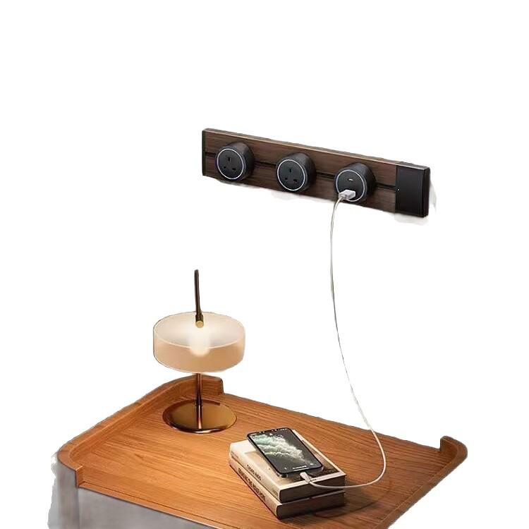 Retro Black Walnut Wood Grain Track Socket with USB Power Strip - Multi-functional British Design