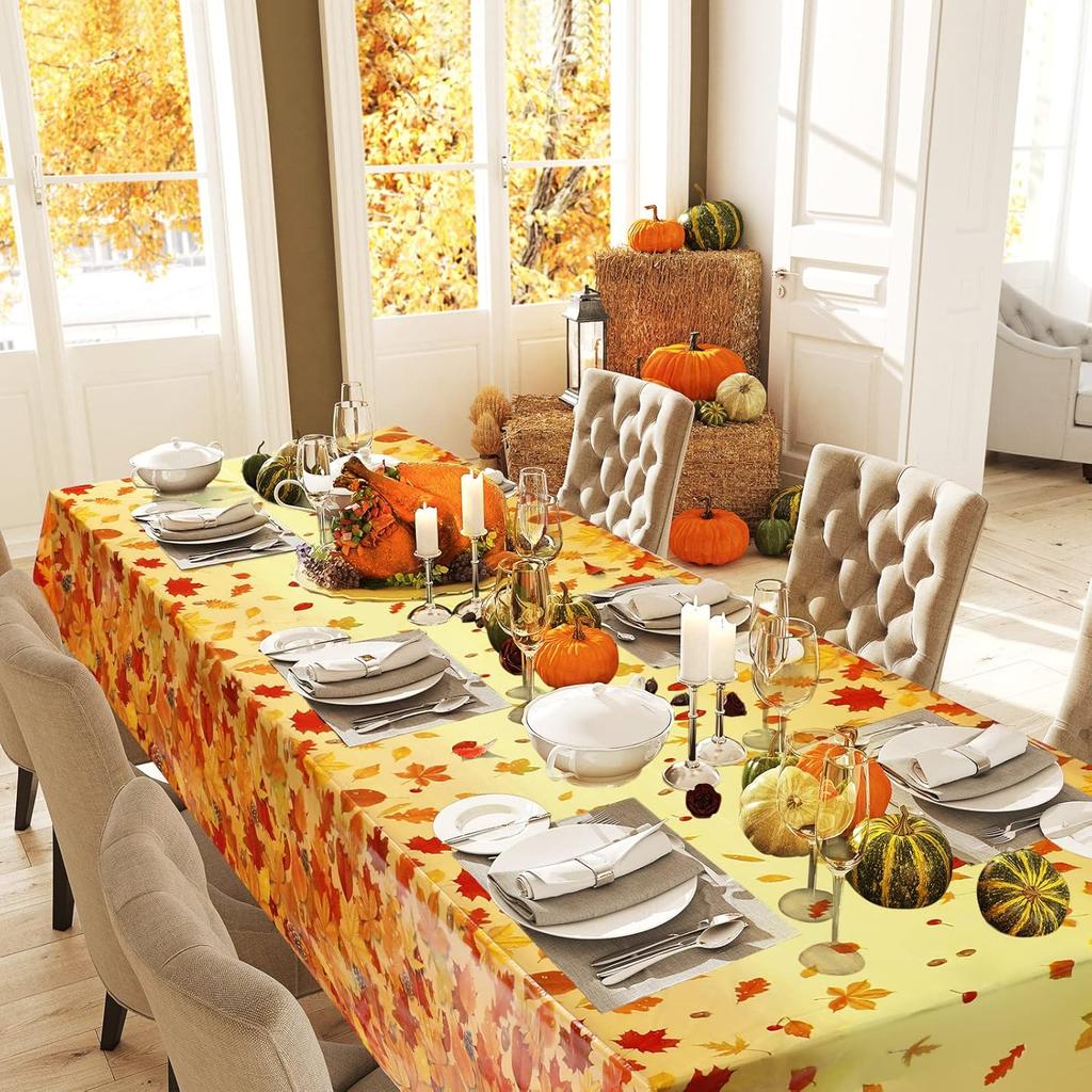 Fall Maple Leaves Tablecloth Thanksgiving Fall Party Table Cover Autumn Maple Leaves Table Cover Fall Plastic Table Decoration for Harvest Festival