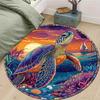 Sunset Turtle Abstract Design Round Area Rug - Soft Polyester, Non-Slip, Perfect for Bedroom & Living Room Decor,