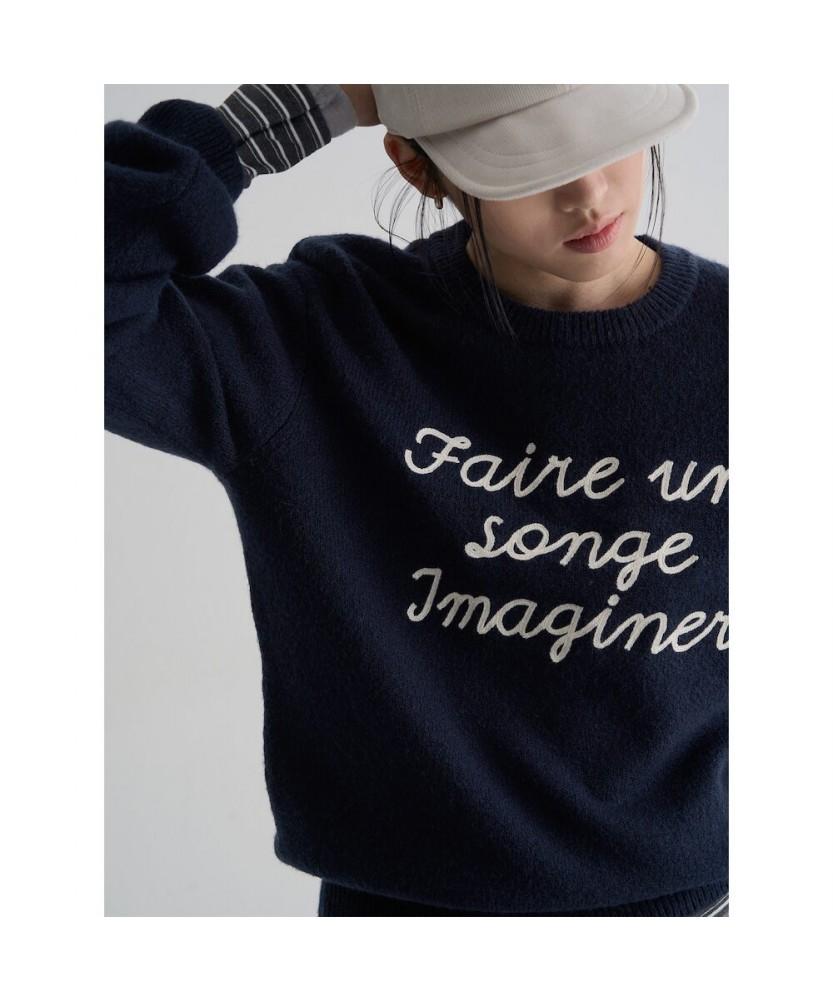 8SECONDS Text Jacquard Round Pullover Navy