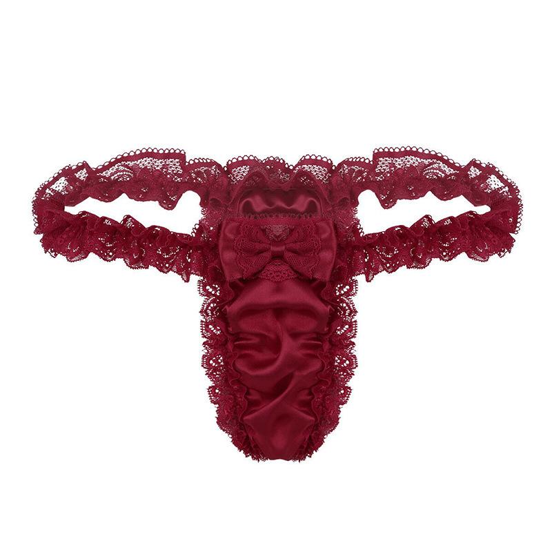 Valentines Day Underwear For Men Satin Lace Sexy Underwear Bow Girly Thong Sissy Panties Femboy Novelty Lingerie Crossdresser