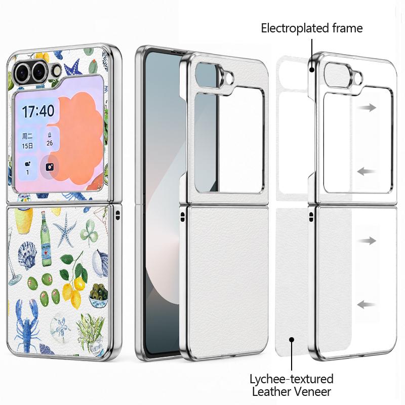Summer Ocean Themed Phone Case For Samsung Galaxy Z FlIP 7 FE 6 5 Z Flip7 Flip6 Flip5 Luxury Plating PC+PU Leather Hybrid Folding Phone Cover