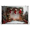 Mocsicka Christmas Background Happy New Year Party Xmas Tree Brick Wall Decoration Adult Children Portrait Photo Backdrop Banner
