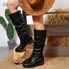 Fashion Women's Size 36-43 Pleated High Boots British Style Autumn New Thick Heel Retro Sleeve Women's Comfortable Mid-heeled Boots