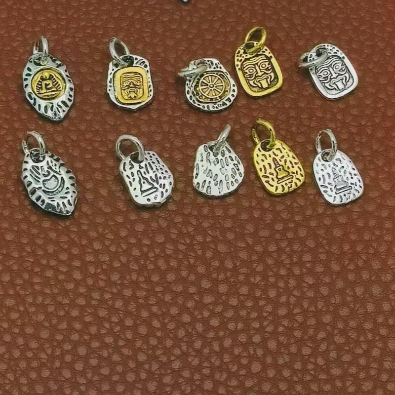 Two-Color Tibetan Silver Star & Moon Pendant with Diamond Beads