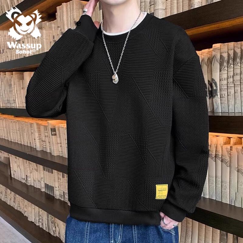 Wassup Sohot Men's Waffle Knit Long Sleeve Top