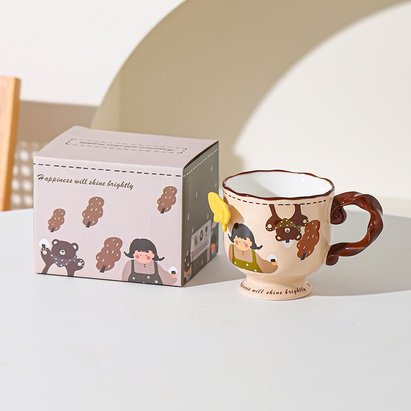 

Premium Retro Cute Girl Mug Ceramic High Looking Home Office Water Cup Coffee Cup Souvenir Birthday Strong Strong 301-400ml