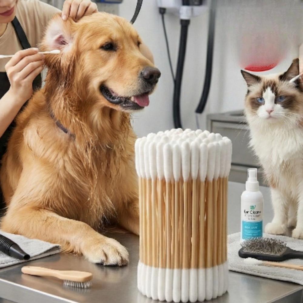 

6 Inch Long Cotton Swabs ProfessionalCat Cotton Swabwith Bamboo Double Sided Dog Ear Swabs -Specially Designed Big Cotton Swabs 50pcs