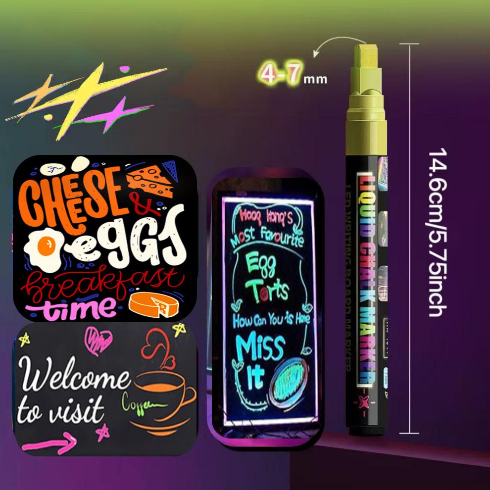 8 Pack Vibrant Liquid Chalk Markers Erasable Fluorescent Pens Chisel Tip for LED Writing Board Chalkboard Sign