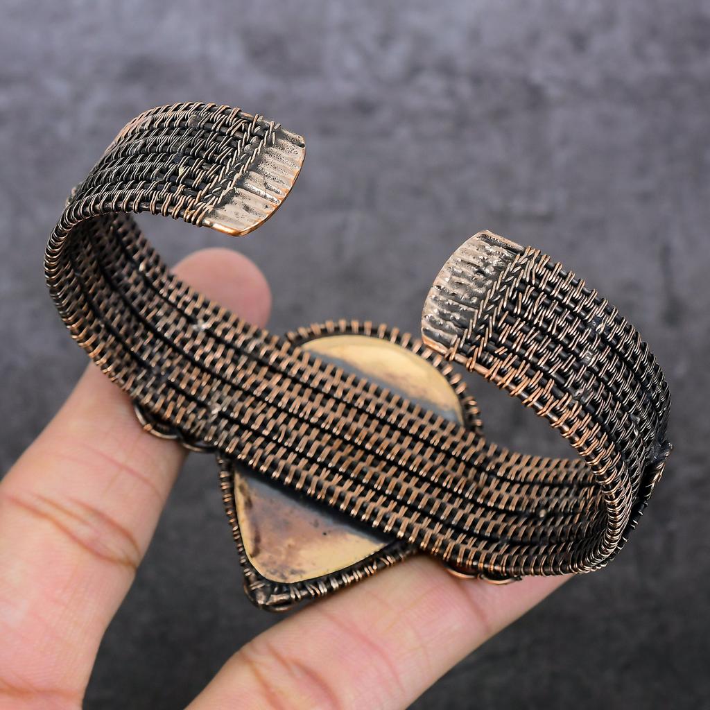 Kamee, Mondstein Handgefertigter Kupferdraht Wickel Armreif Verstellbar r7R28