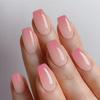 Nude Pink Gradient Glitter Nail Stickers - Short Coffin Shape