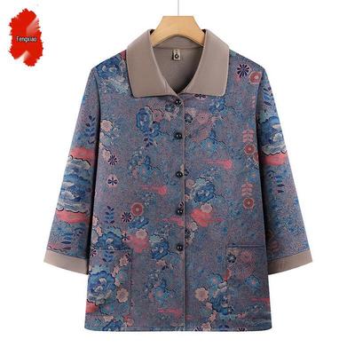 Elderly Women's Retro Floral 3/4 Sleeve Top
