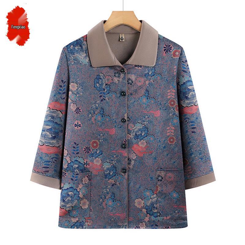 

Elderly Women s Retro Floral 3/4 Sleeve Top XL