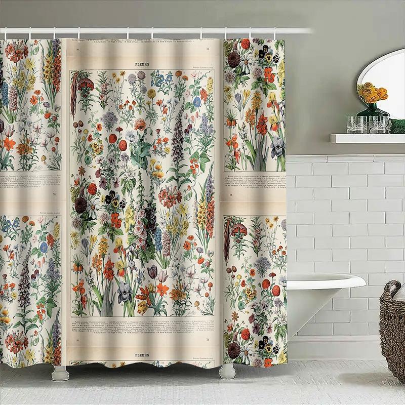 Vintage Blumen-Duschvorhang Botanisches Blumenmuster Badezimmer-Dekor Rustikales Bauernhaus Natur-Hintergrund Waschbare Vorhänge