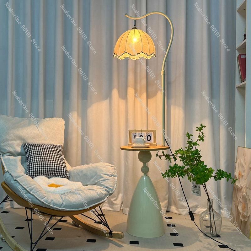 Cream-style floor lamp with side table living room sofa companion decorative bedside table lamp warm atmosphere bedroom night