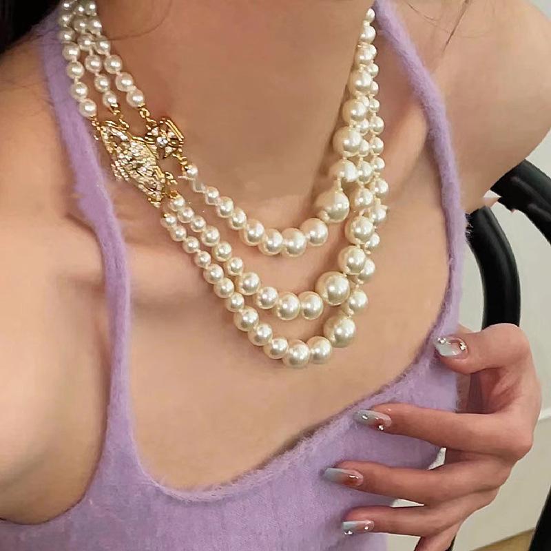 Diamant Saturn Anhänger Perlenkette - Herbst/Winter Luxus Schlüsselbein Kette: Exquisite, vielseitige Accessoires.