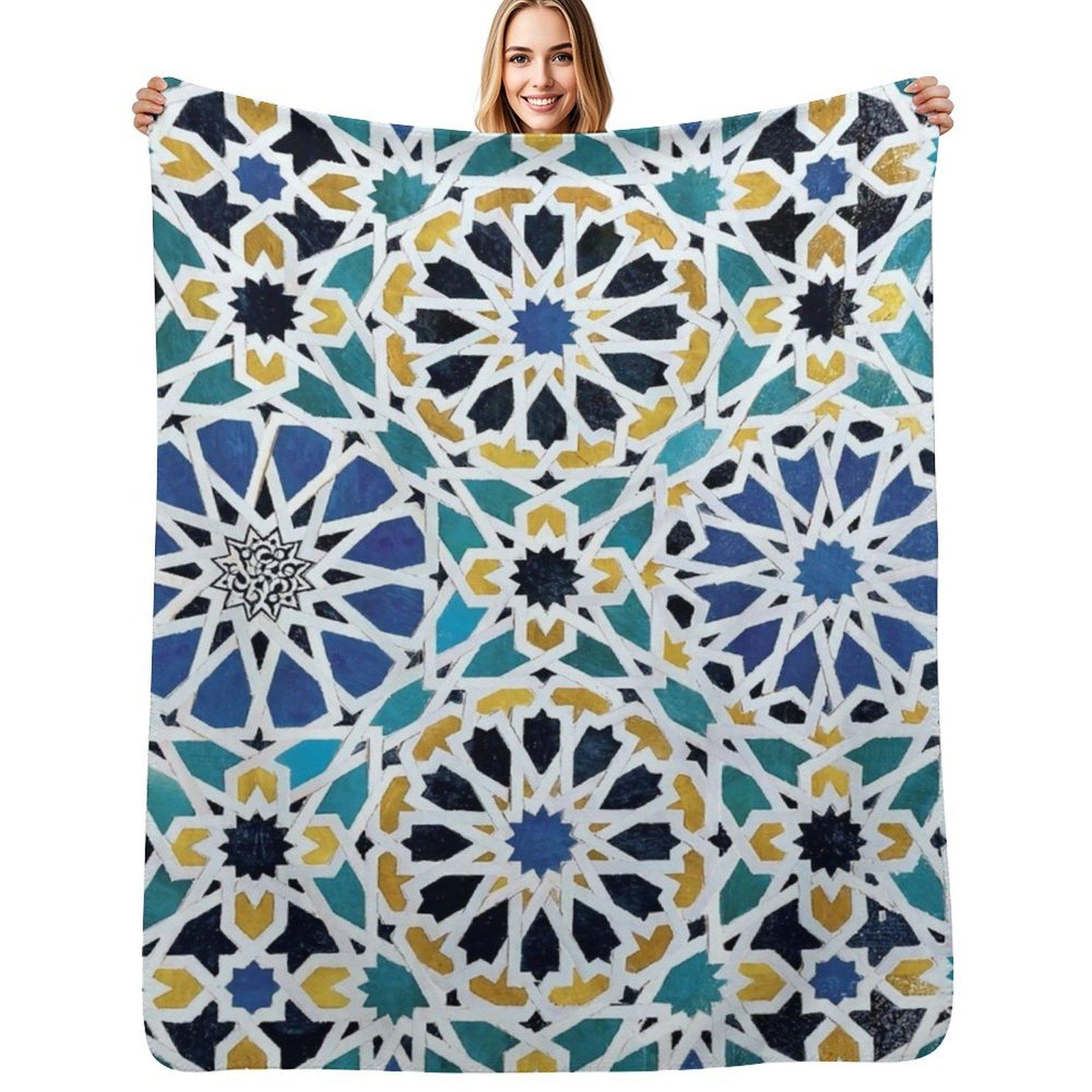 Tile from Alhambra Throw Blanket Cozy Napping Blanket Gift for Mom Dad Size: 75*100cm, Weight: 230 GSM