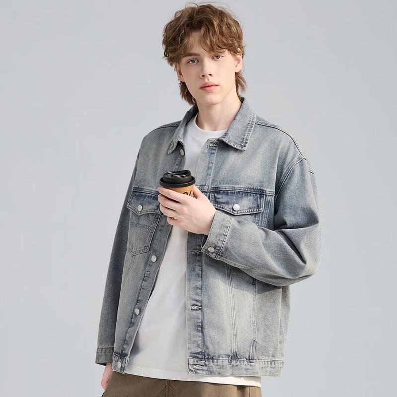 TonLion Men's Spring Collared Denim Jacket