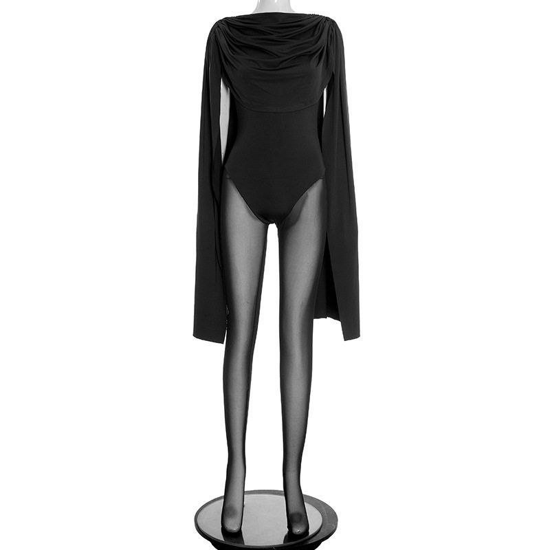 

Q25Jp302 European and American Women s Fashion Autumn New Solid Color Casual Slim Fit Patchwork Long-Sleeve Arm-Exposing Mesh Long Jumpsuit Black S