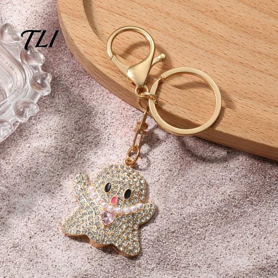 Ghost Bag Charms Halloween Rhinestone Pumpkin Keychain, Witch Hat Spider Web Cat Bling Key Ring Charm, Car for Handbags Backpacks Decoration Keychains