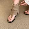 Soft Leather French Toe Post Sandals Women's Summer New Flat Boot Loose Tube Short Boots Roman Style Micro Fiber Shoes