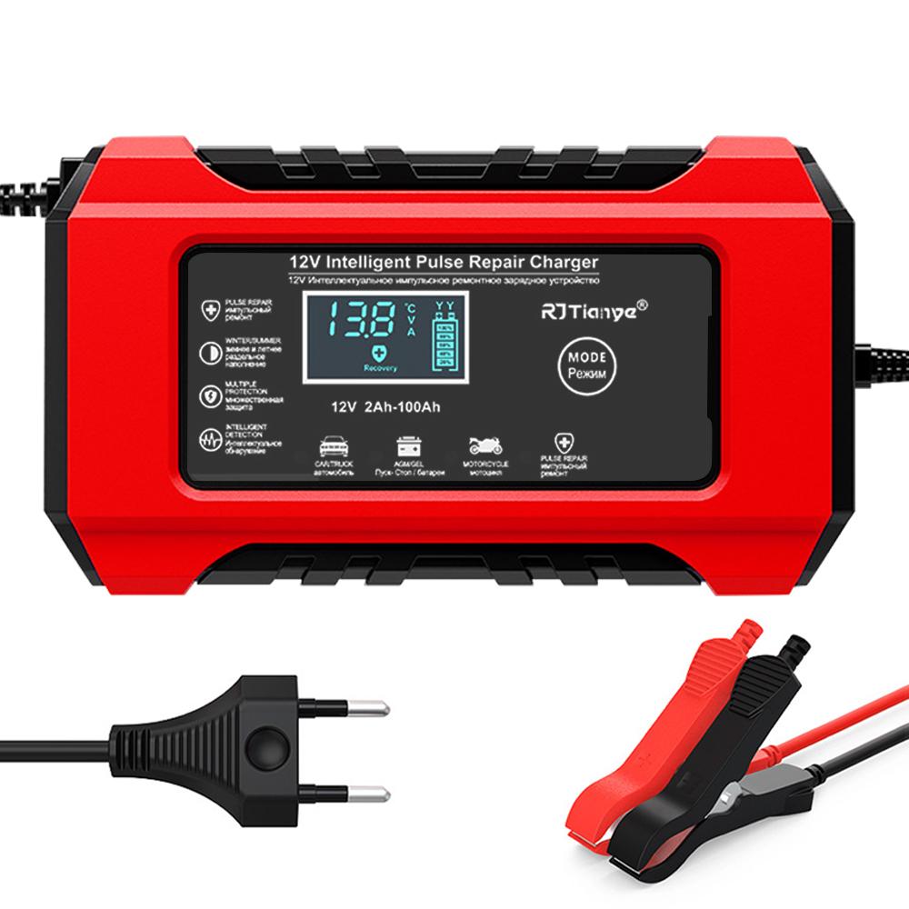 Digital Display Screen Suitable for Lead Acid Batteries 12V6A Intelligent EU Plug Reverse Protection Car/Motorcycle Charger Smart Battery Charger