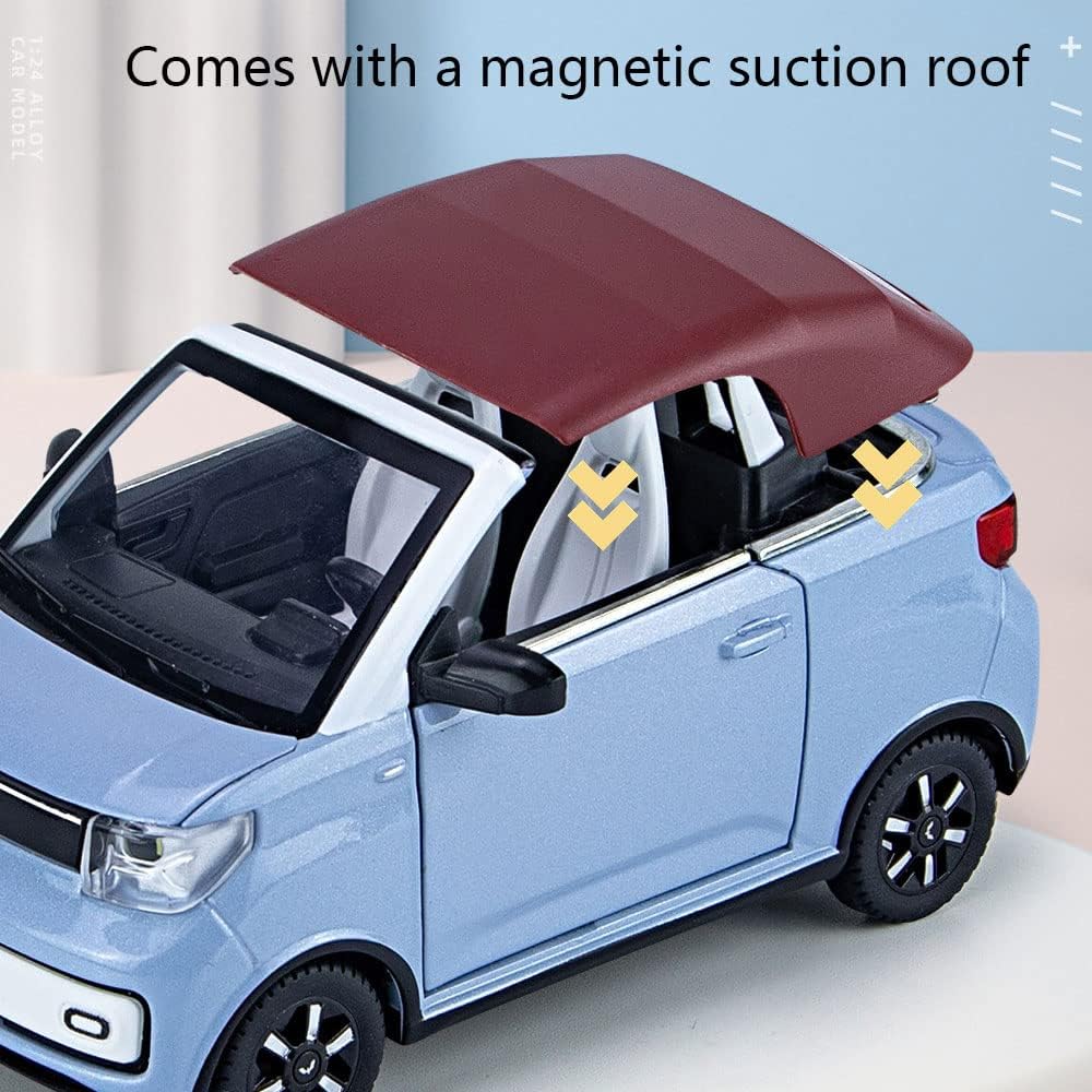 1/24 Scale WuLing MINI EV Simulation Car Decoration,Alloy Die Cast Truck Static Electricity Can Open The Door Toy Car Adult Gift for Collection Lovers
