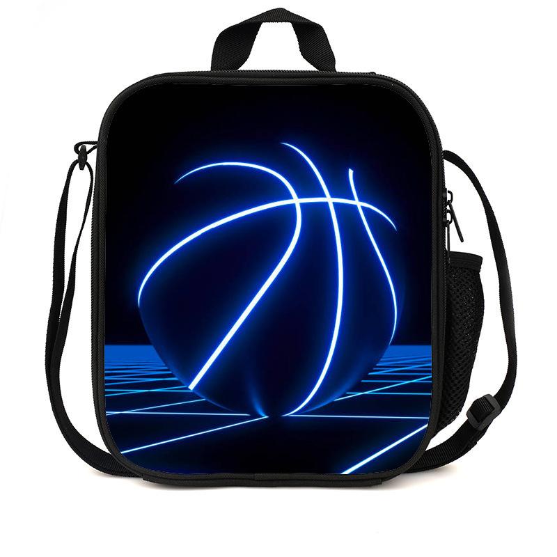 Football Basketball Pattern Children'S Lunch Bag Elementary School Lunch Box Bag Fashion Trend Boys' Lunch Bag