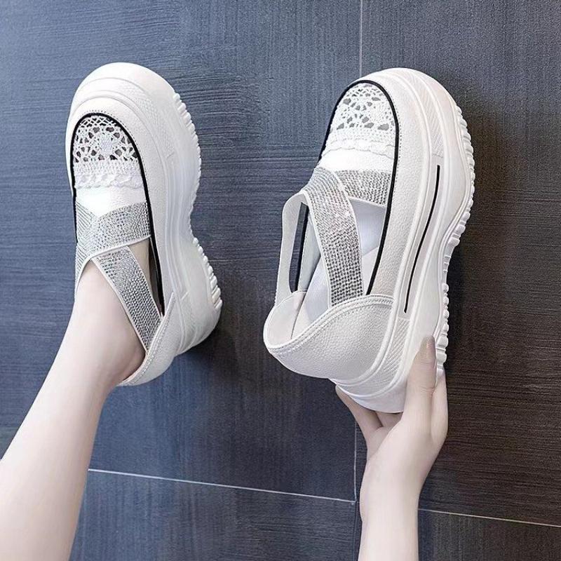 Inner Height-increasing Women's Shoes Thick-soled Casual Mary Jane Hollow Breathable Fisherman's White Shoes