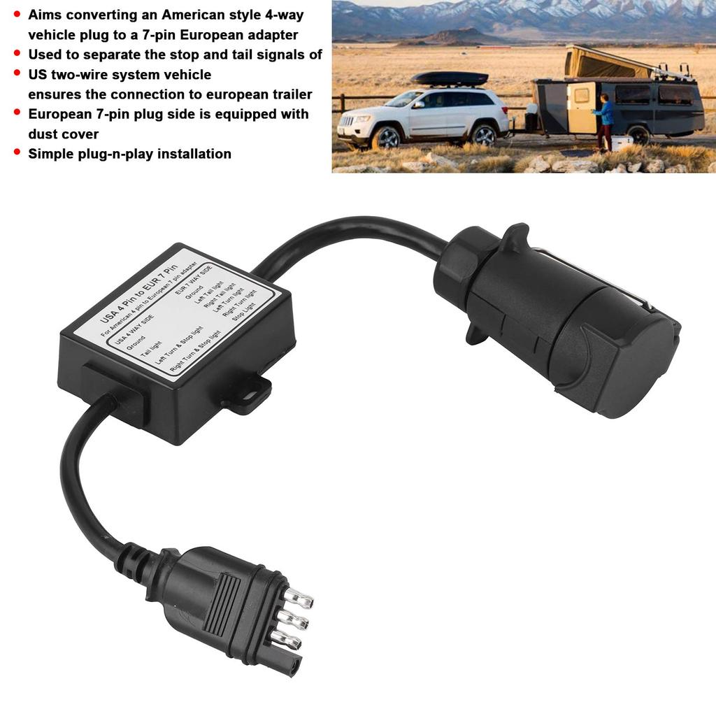 Trailer Connector Electrical Converter Tow Plug 7 Pin Trailer Plug Adapter USA 4 Pin