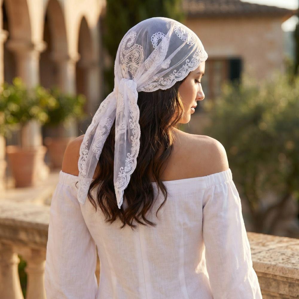 Cashew Pattern Lace Headwrap Embroidered Veil Turban Versatile Cashew Flower Bandana Head Wrap