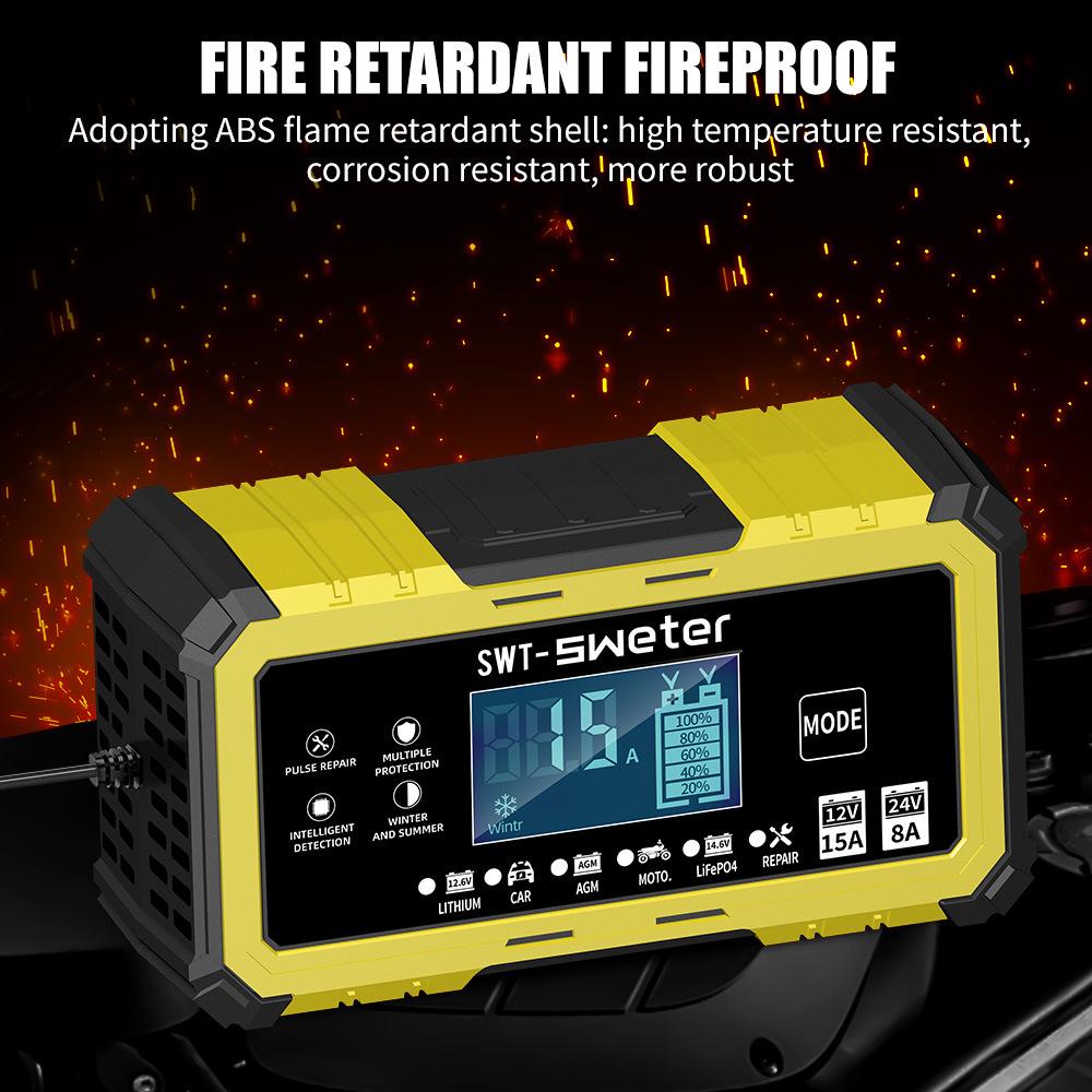 12/24V 15A High Current Smart Charger for Lead-Acid & Lithium-Iron Batteries
