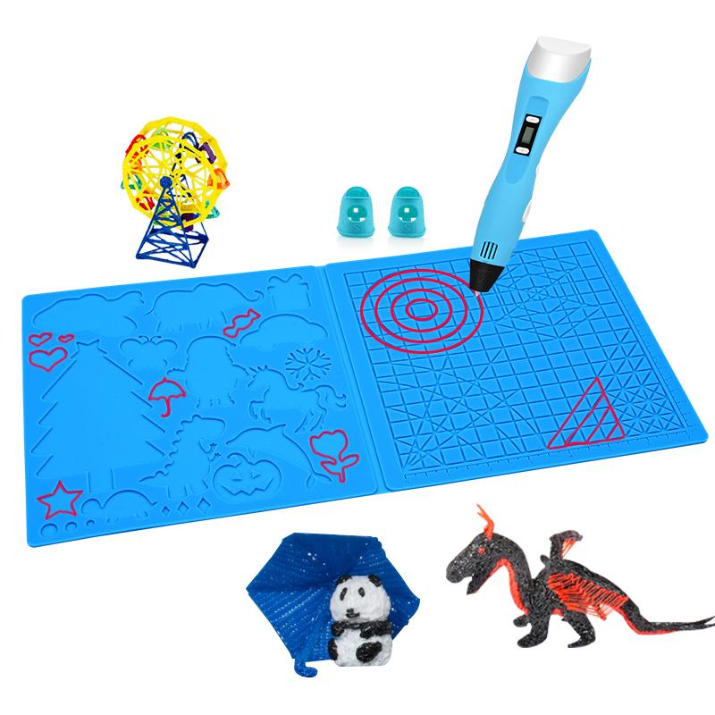 Silicone 3D printing pad for children, DIY 3D printing pen soft silicone design pad with 2 silicone finger covers