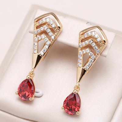 Nuovi Pendenti Orecchini a Goccia in Zircone Naturale Rossi da Donna Fini Oro Rosa Goccia d'Acqua Lunghi Pendenti Orecchini Gioielli di Moda