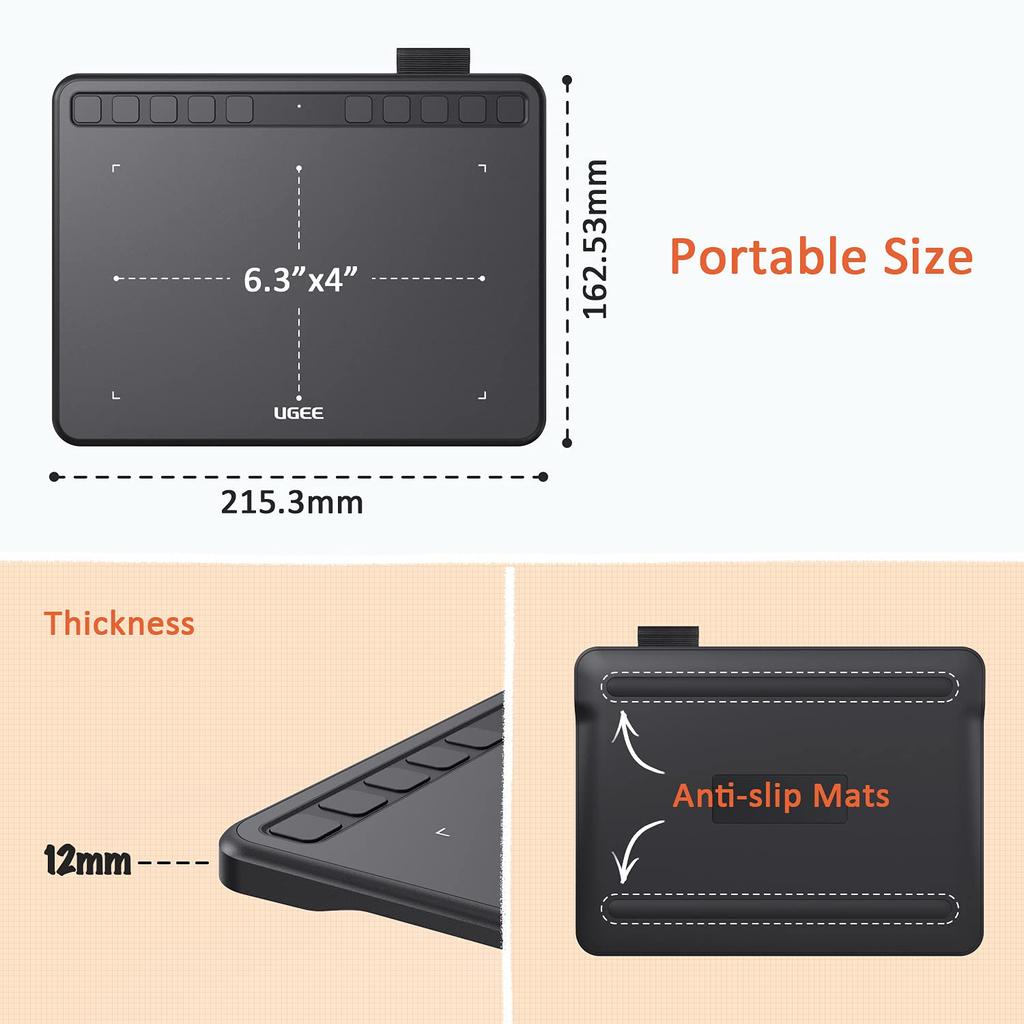 UGEE S640 Pen Tablet, 6.3 x 4 inch, 10 Shortcut Keys, 8192 Levels of Pressure Sensitivity, Battery-Free Pen, OTG Adapter Included, Ultra-Thin, Portabl