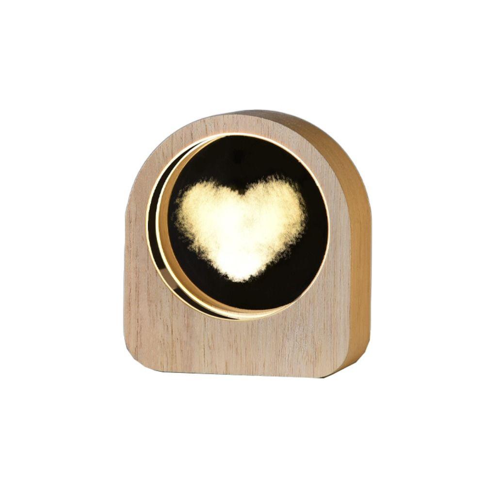Warm Lights 3D Engraved Lamp Wooden Base Plug and Play Wood Crystal Night Light Decorative Laser Engraved