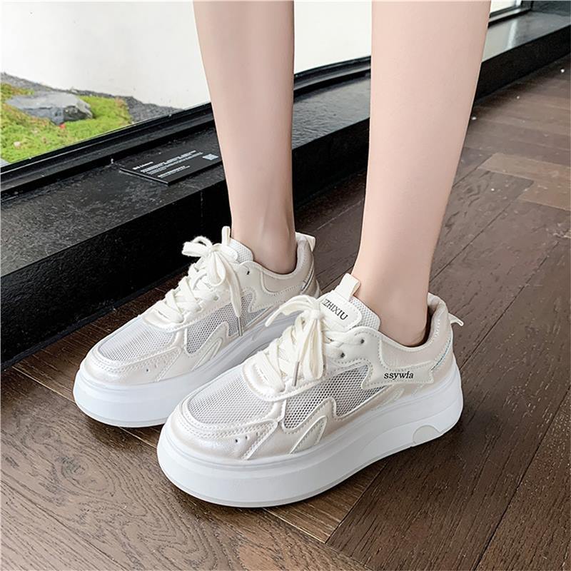 Summer New Fashion Lace-up Comfortable Shoes Breathable and Lightweight Casual Shoes Mesh Versatile White Shoes Women