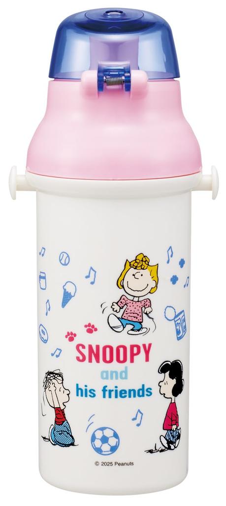 Skater Direkter Trinknapf Spülmaschinenfest Hergestellt in Snoopy Spaß Spaß für Jungen und Kinderflasche, Kunststoff, 480ml, Ein-Knopf-Öffnen/Schließen, Sicher, Japan,
